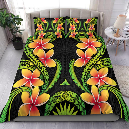 Polynesian Bedding Set Plumeria Green Pattern