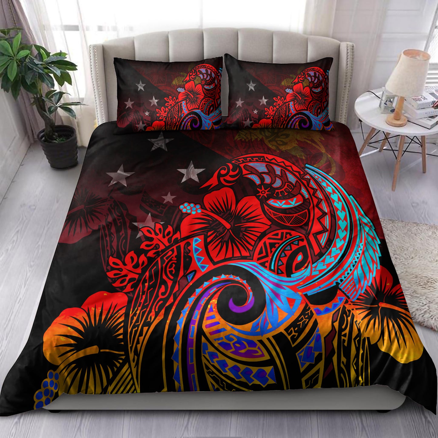 Papua New Guinea Bedding Set Birds Of Paradise With Flag Color Style