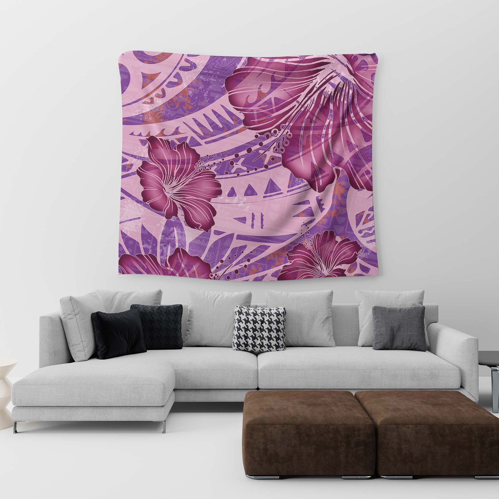 Hawaii Tapestry Polynesian Motif Purple Hibiscus