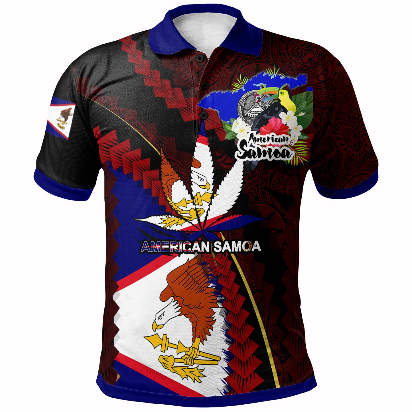 American Samoa Polo Shirt - American Samoa Independence Day With State Flag And Marijuana Leaf Polynesian Style
