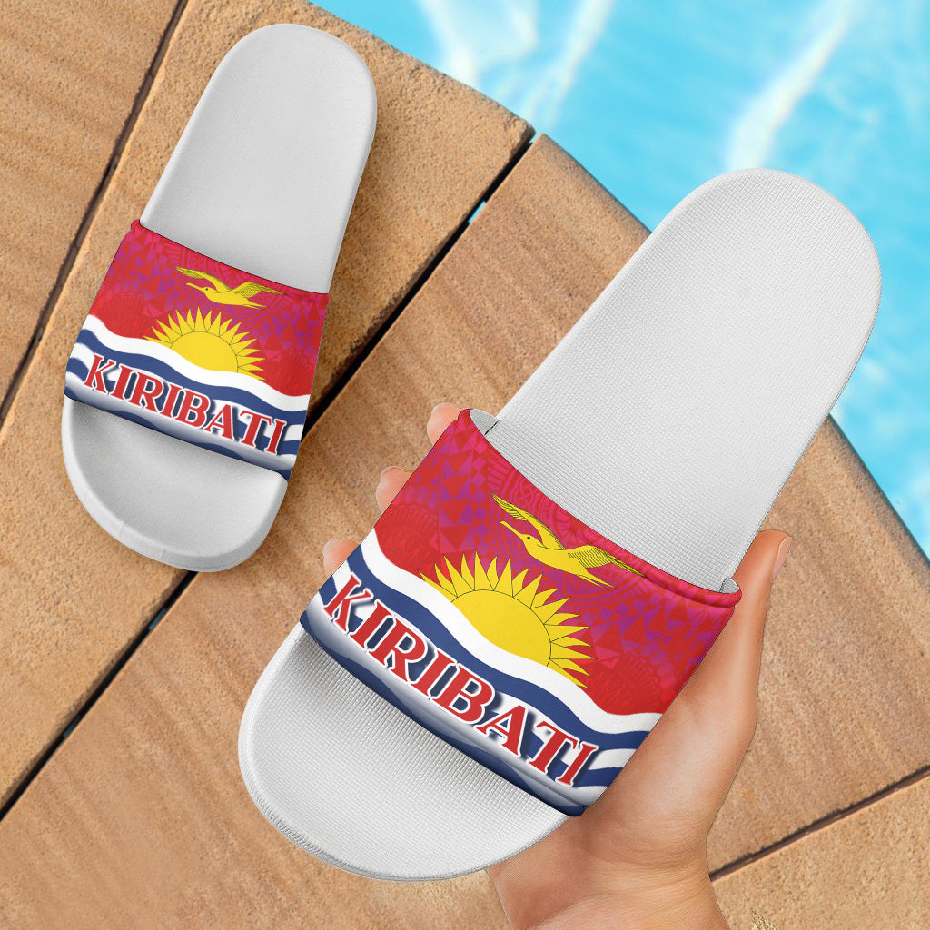 Kiribati Flag Color With Traditional Patterns Slide Sandals