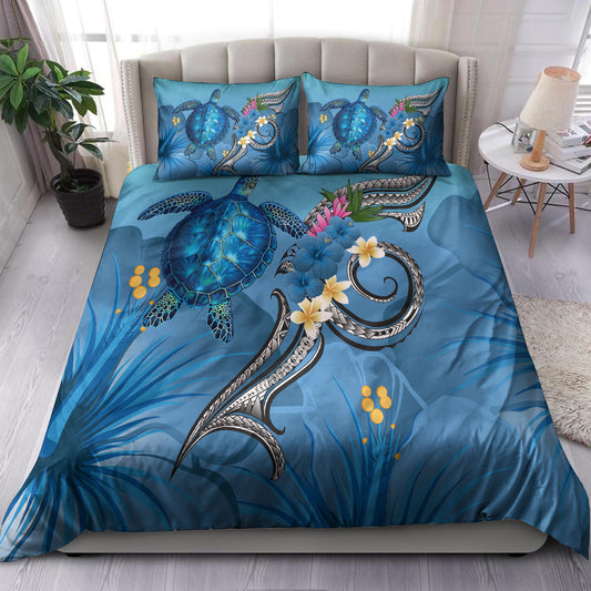 Hawaii Bedding Set  - Hawaii Ocean Turtle Hibiscus Blue