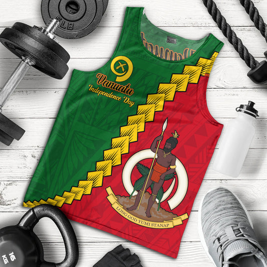 Vanuatu Tank Top Tribal Coat Of Arms With Flag Independence Day