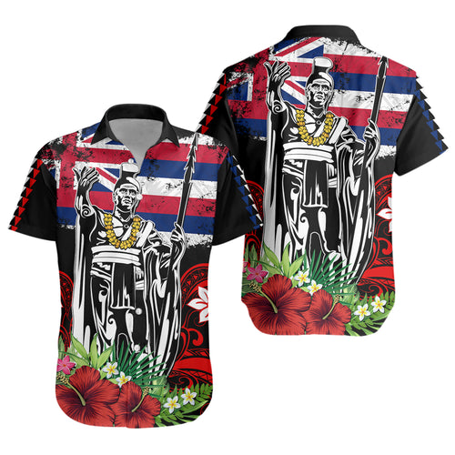 Hawaii Short Sleeve Shirt King Kamehameha I Tribal Flag Tropical Style
