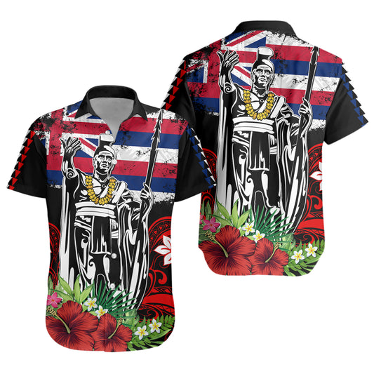 Hawaii Short Sleeve Shirt King Kamehameha I Tribal Flag Tropical Style
