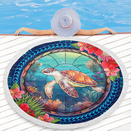 Hawaii Beach Blanket Polynesian Patterns Turtle Mascot WaterColor Style