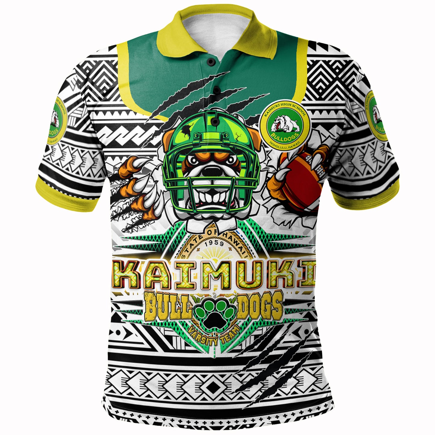 Hawaii Kaimuki High School Custom Polynesian Polo Shirt - Kaimuki High School (Honolulu, HI) Varsity Football Tribal Patterns