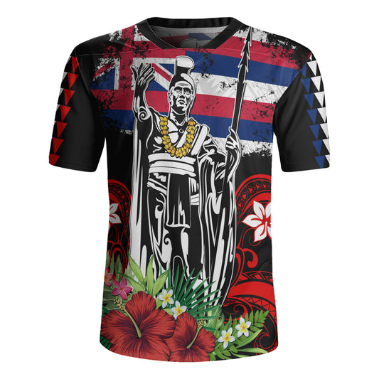 Hawaii Rugby Jersey King Kamehameha I Tribal Flag Tropical Style