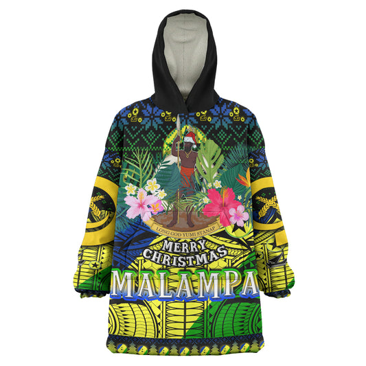 Malampa Polynesian Christmas Snug Hoodie - Malampa Vanuatu Coat of Arms Christmas Hat Polynesian Patterns Oodie Blanket