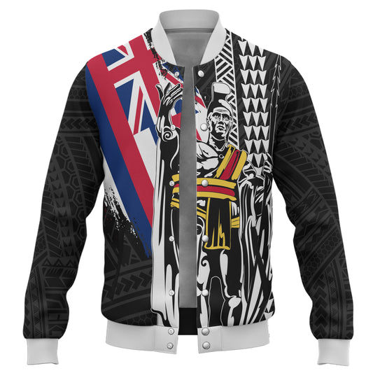 Hawaii Baseball Jacket King Kamehameha I Kakau Flag Grunge