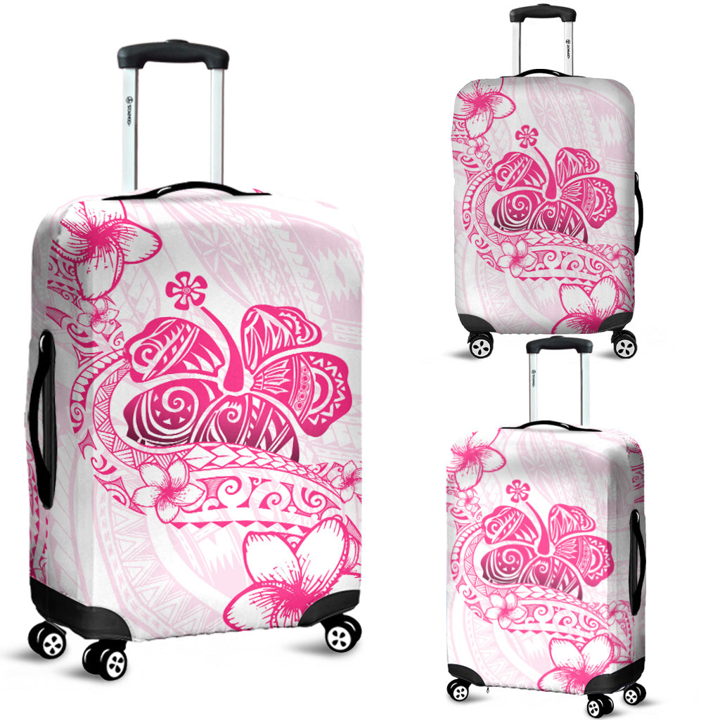 Hawaii Luggage Cover Pink Hibiscus And Plumeria Flowers Polynesian Decor