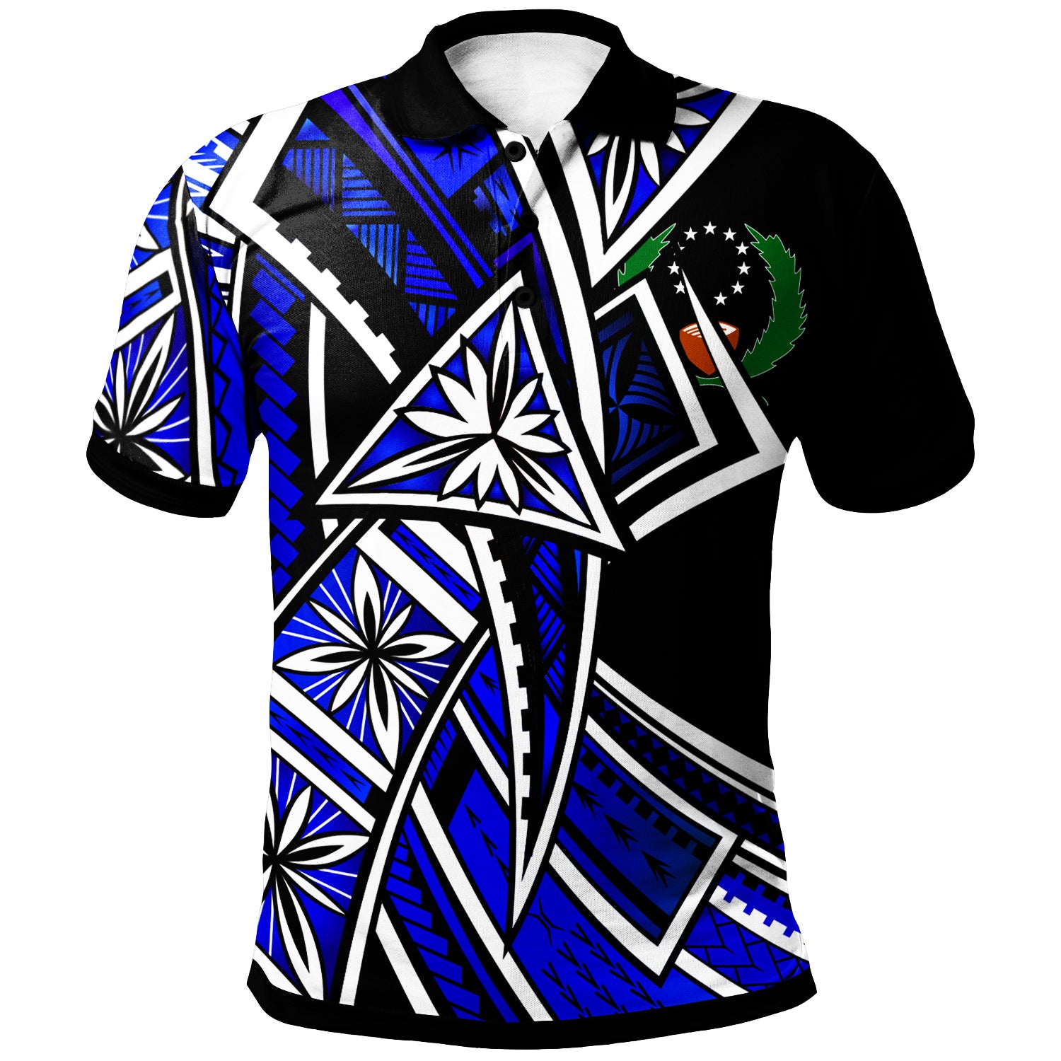 Pohnpei Polo Shirt - Tribal Flower Special Pattern Blue Color