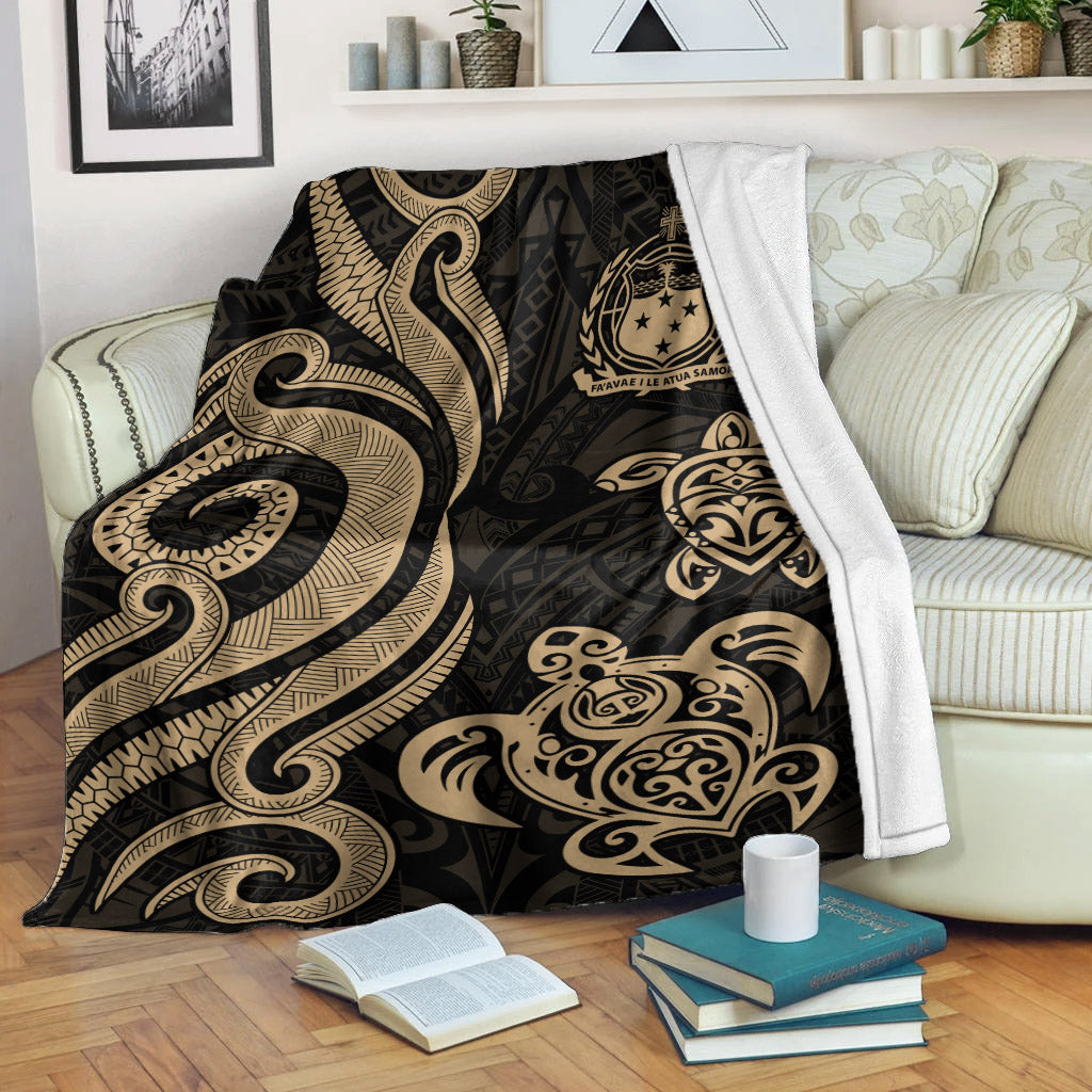 Samoa Polynesian Premium Blanket - Gold Tentacle Turtle