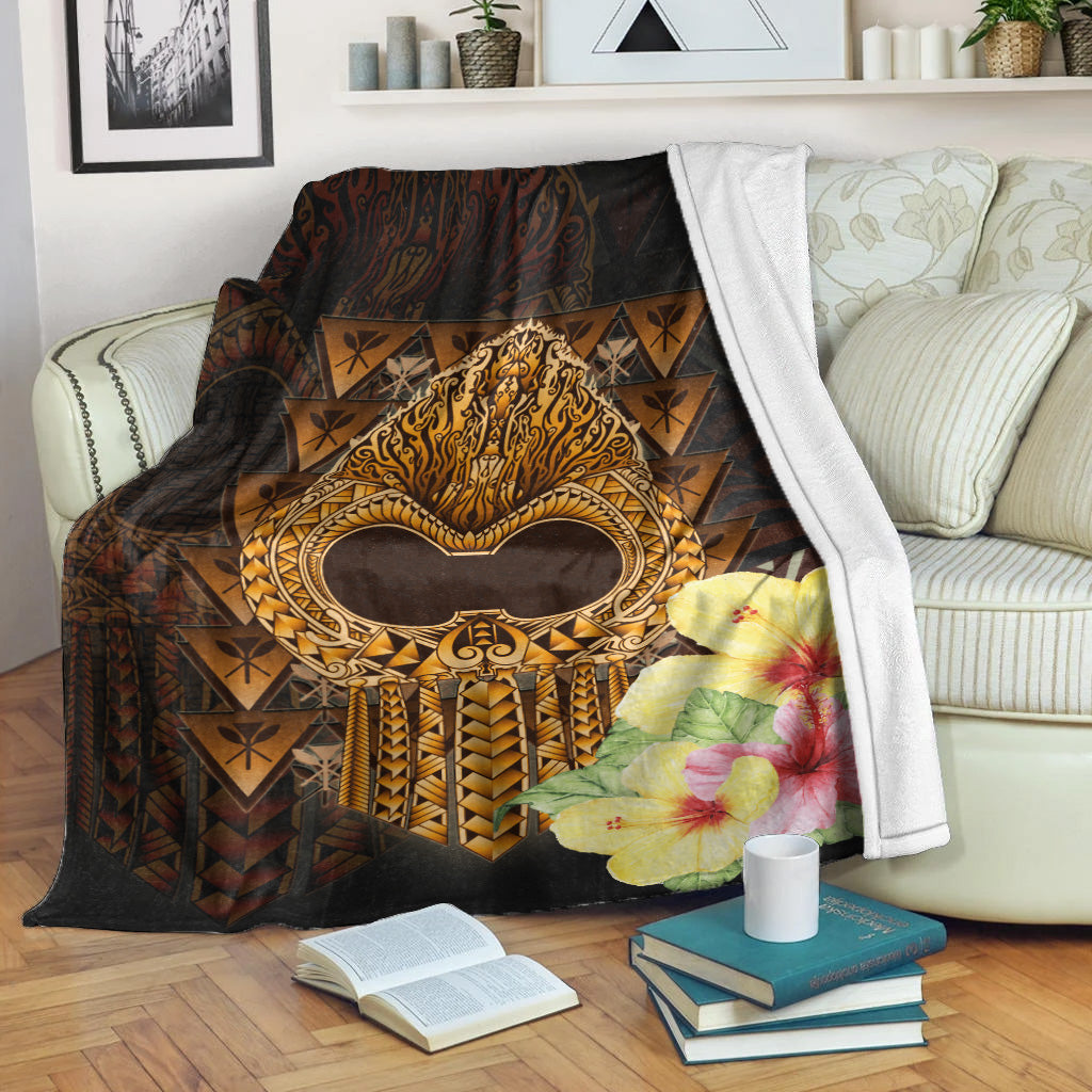 Hawaii Premium Blanket Ikaika Hawaiian With Hibiscus Flowers Retro Style