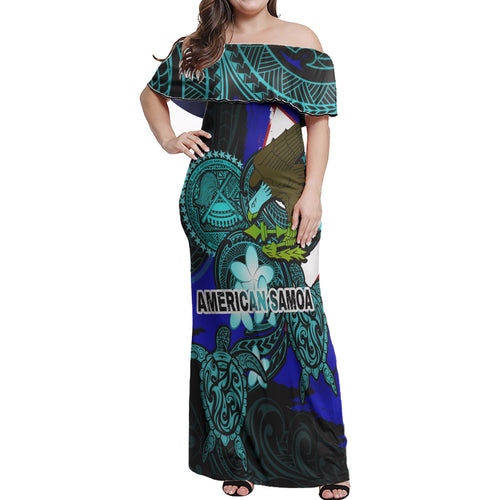 American Samoa Woman Off Shoulder Long Dress - American Samoa Bald Eagle And Polynesian Patterns
