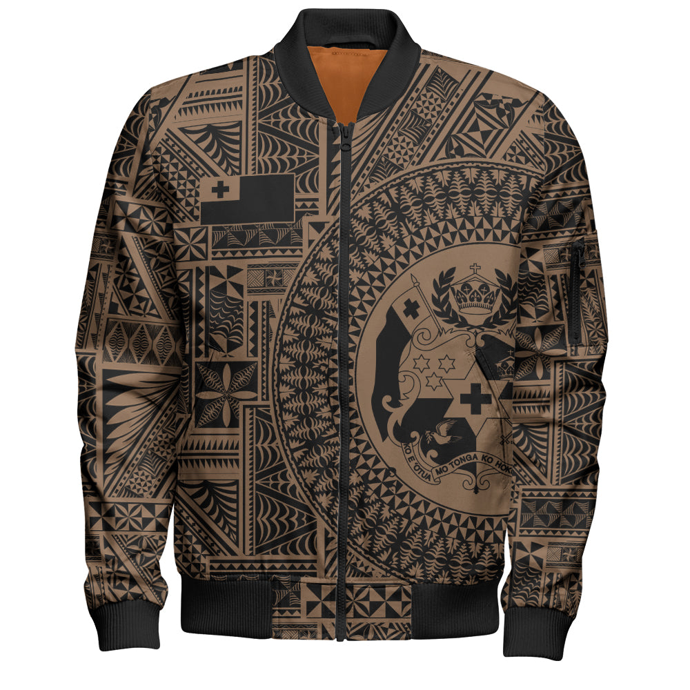 Tonga Bomber Jacket Royal Seal Tribal Pattern