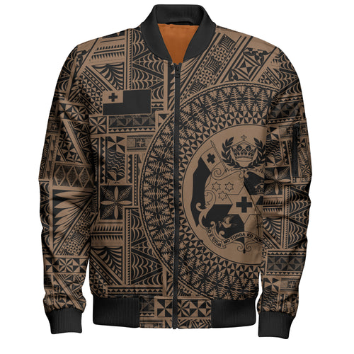 Tonga Bomber Jacket Royal Seal Tribal Pattern