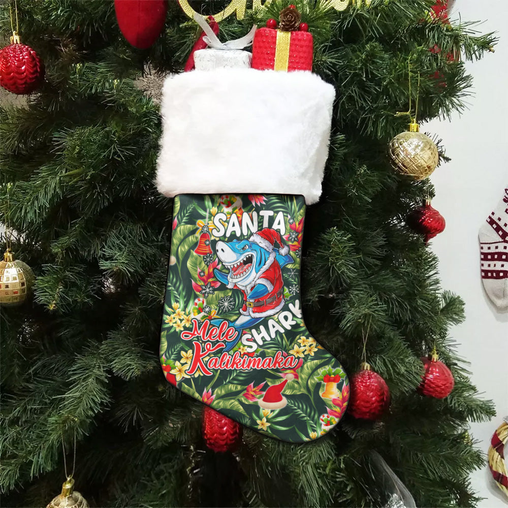 Hawaii Christmas Stocking Mele Kalikimaka Santa Shark Tropical Style