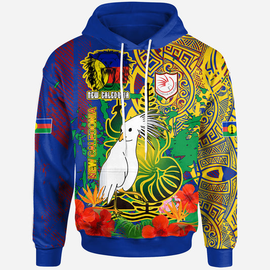 New Caledonia Pride Hoodie - Custom New Caledonia National Emblem With Cagou And Hibiscus Polynesian Hoodie