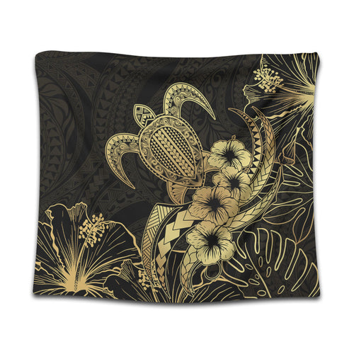 Hawaii Tapestry Tribal Polynesia Floral Gold Art