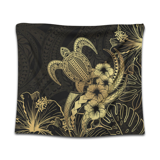 Hawaii Tapestry Tribal Polynesia Floral Gold Art