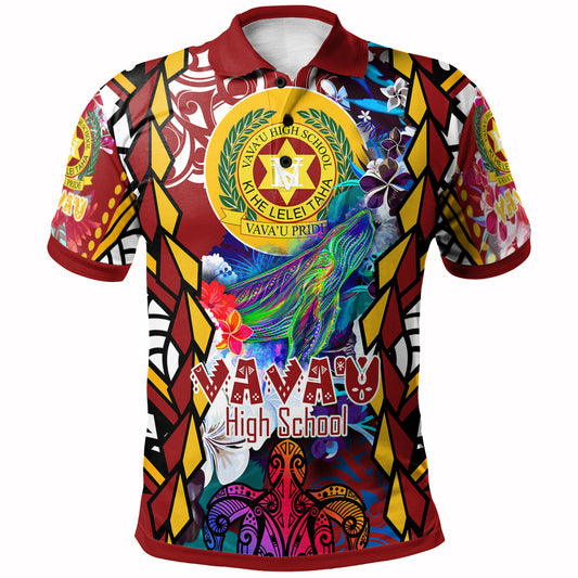 Tonga Custom Personalised Polo Shirt - Vava'u High School With Sea Turtle And Humpback Whale Polynesian Culture Pride
