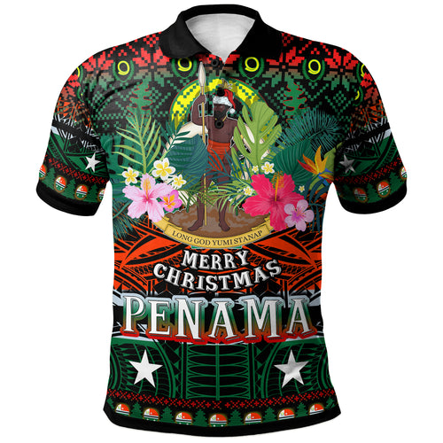 Penama Polynesian Christmas Polo Shirt - Custom Penama Vanuatu Coat of Arms Christmas Hat Polynesian Patterns Polo Shirt