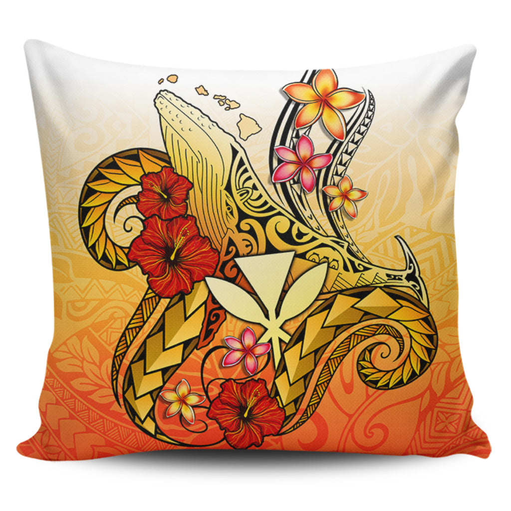 Hawaii Pillow Cover Humpback Whale with Hibiscus Plumeria