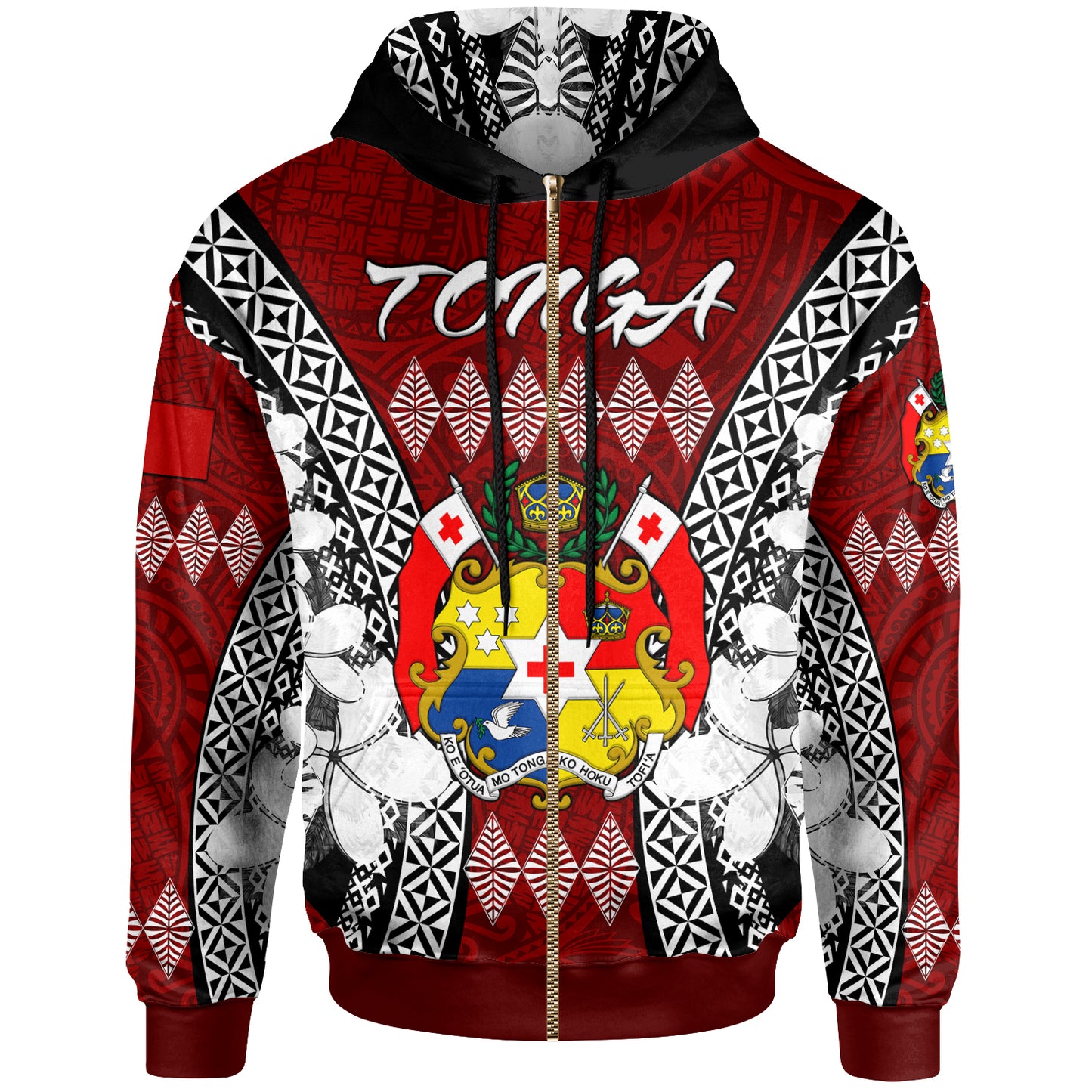 Tonga Hoodie - Custom Pattern Inspired By Tonga And Polynesian With Coat Of Arms Hoodie