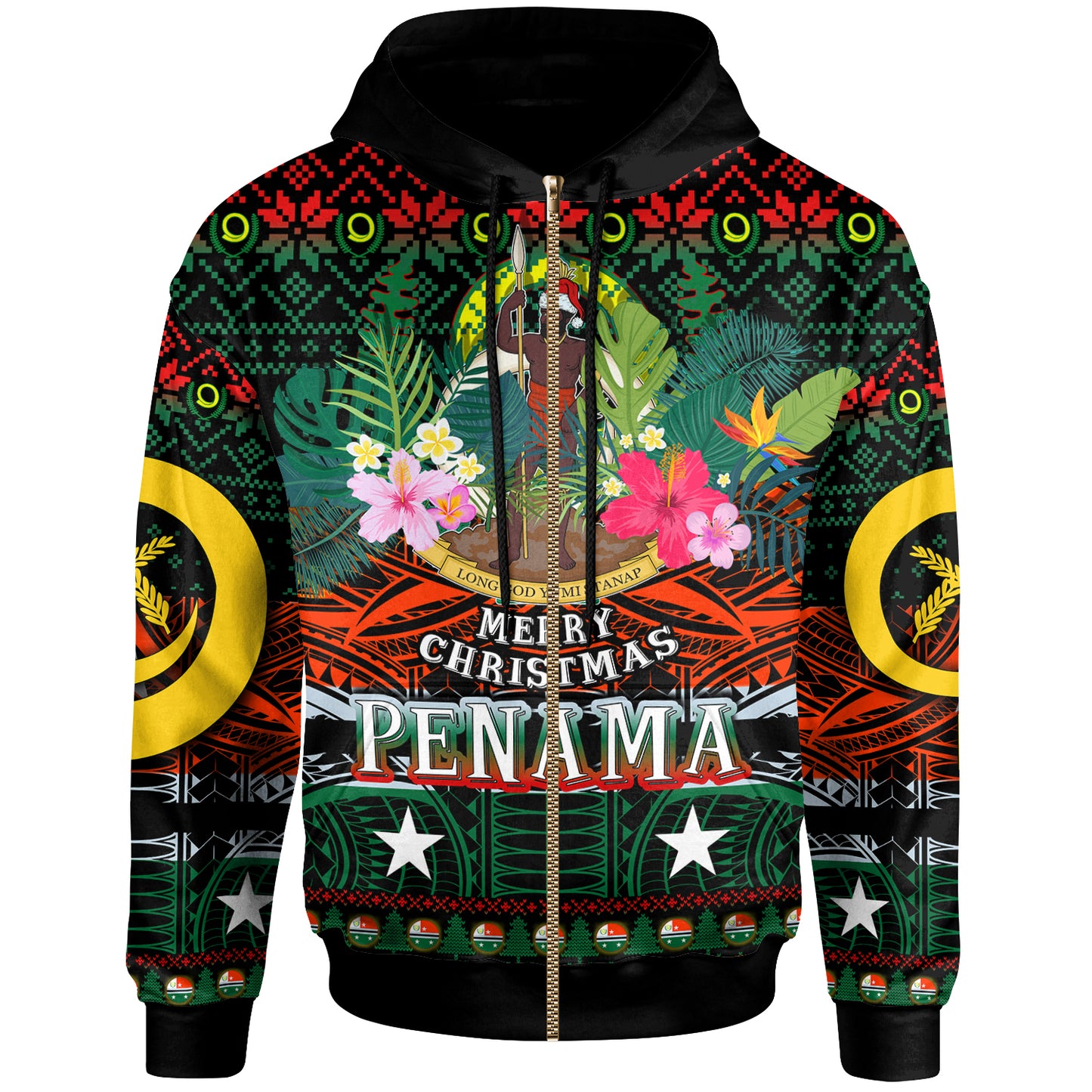Penama Polynesian Christmas Hoodie - Custom Penama Vanuatu Coat of Arms Christmas Hat Polynesian Patterns Hoodie