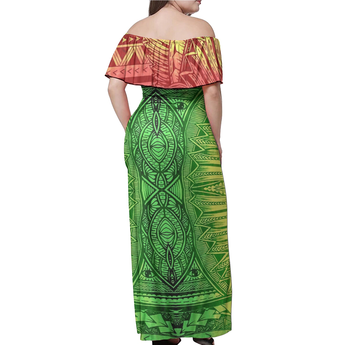 Polynesian Woman Off Shoulder Long Dress - Polynesian Pattern 20