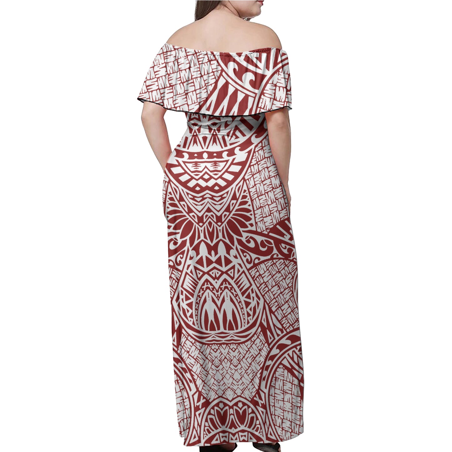 Polynesian Woman Off Shoulder Long Dress - Polynesian Pattern 21