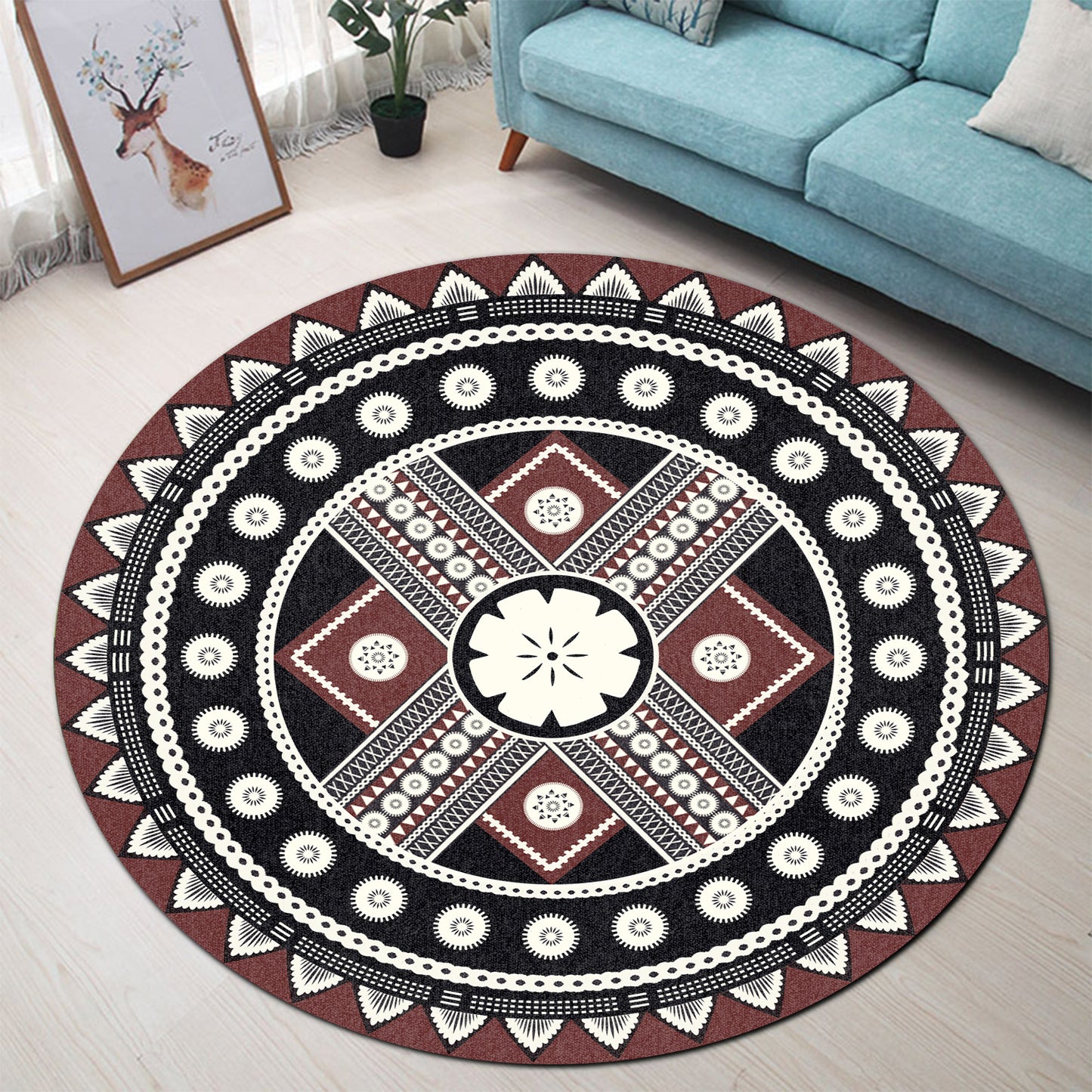 Fiji Round Rug - Tapa Fiji Pattern Culture Style Round Rugs