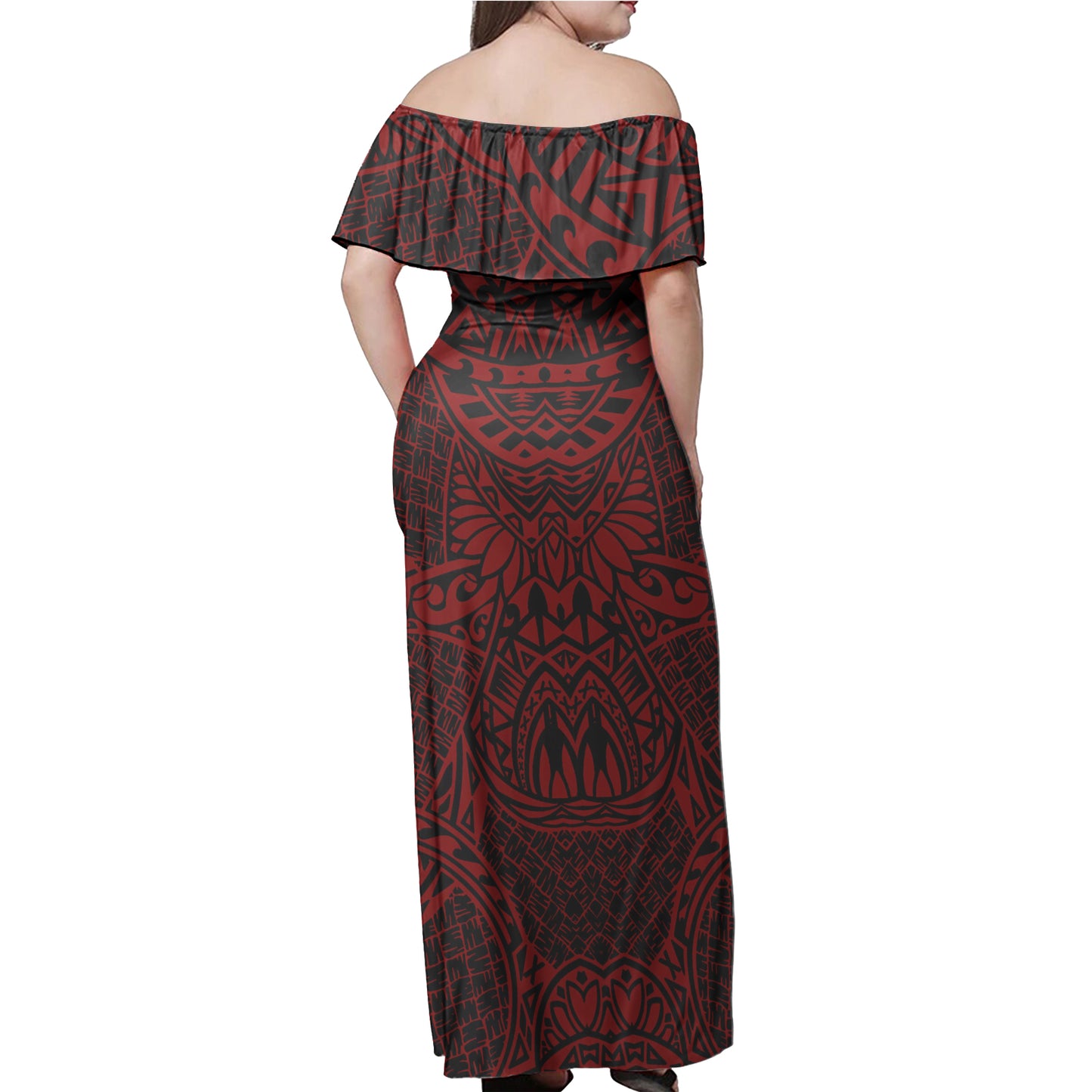 Polynesian Woman Off Shoulder Long Dress - Polynesian Pattern 22