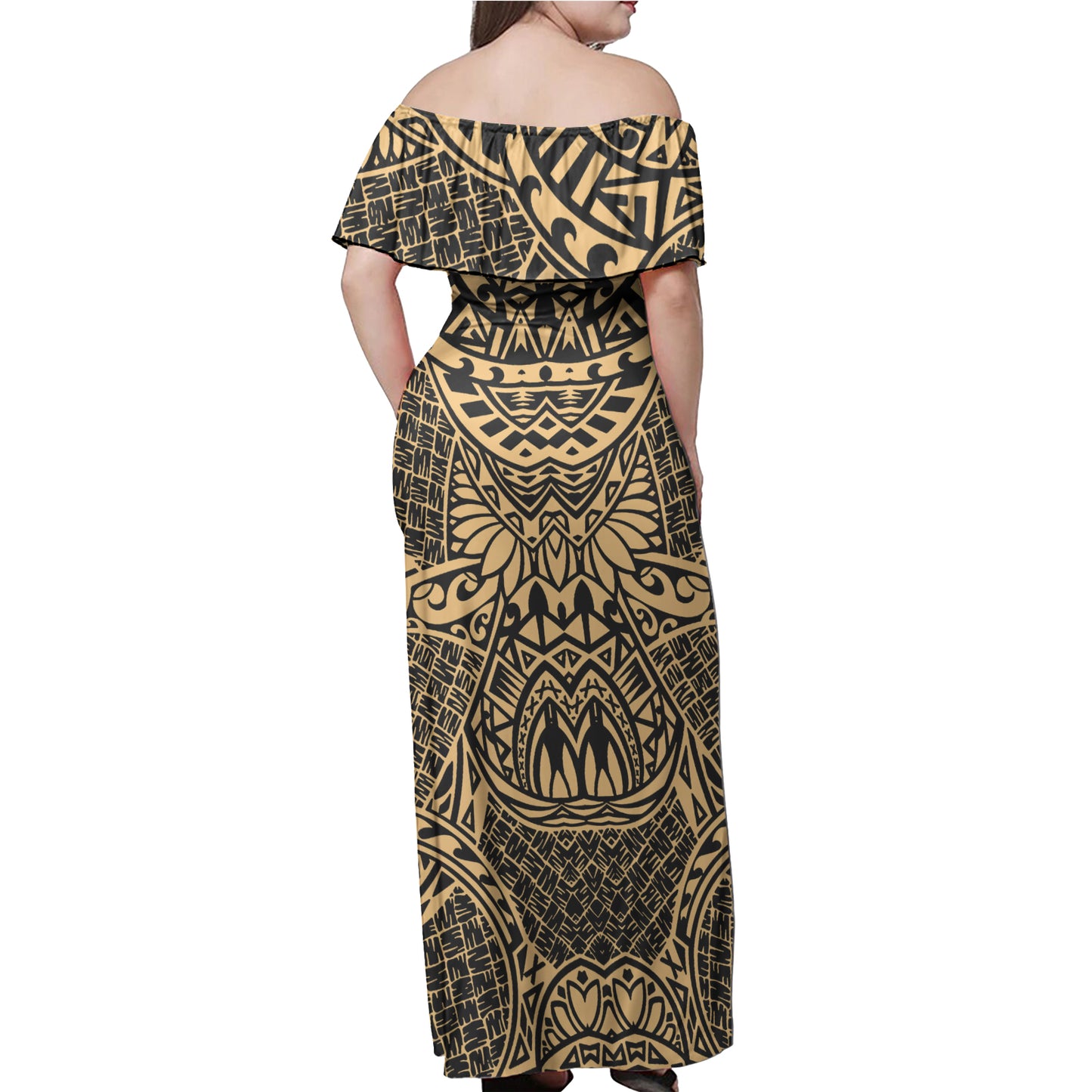 Polynesian Woman Off Shoulder Long Dress - Polynesian Pattern 23