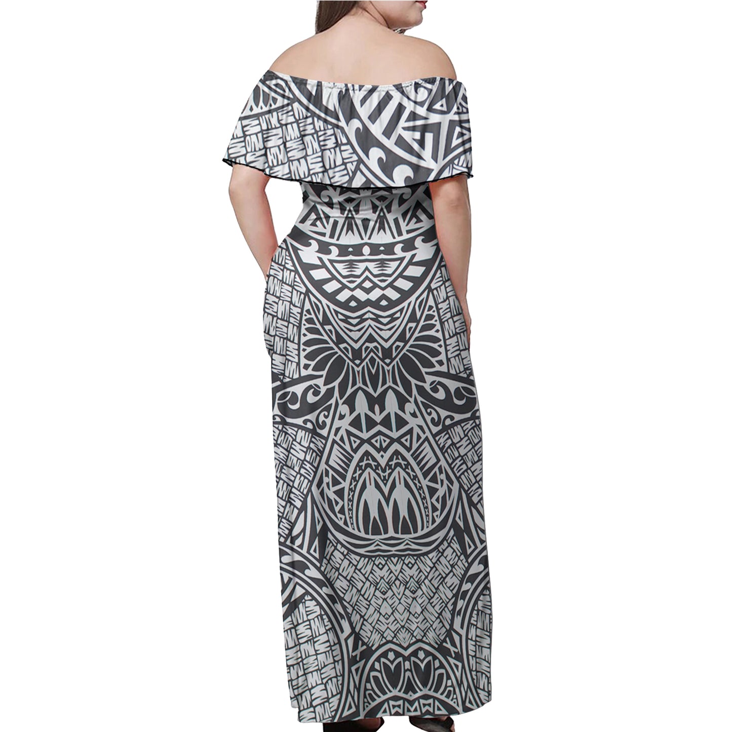 Polynesian Woman Off Shoulder Long Dress - Polynesian Pattern 25
