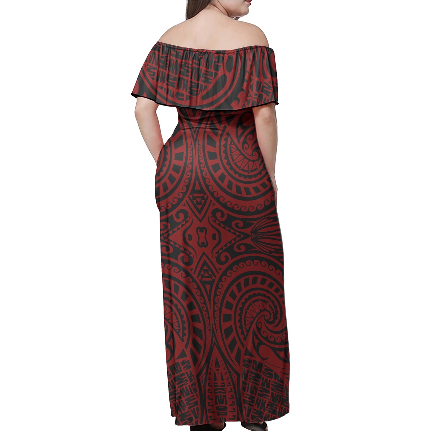Polynesian Woman Off Shoulder Long Dress - Polynesian Pattern 26
