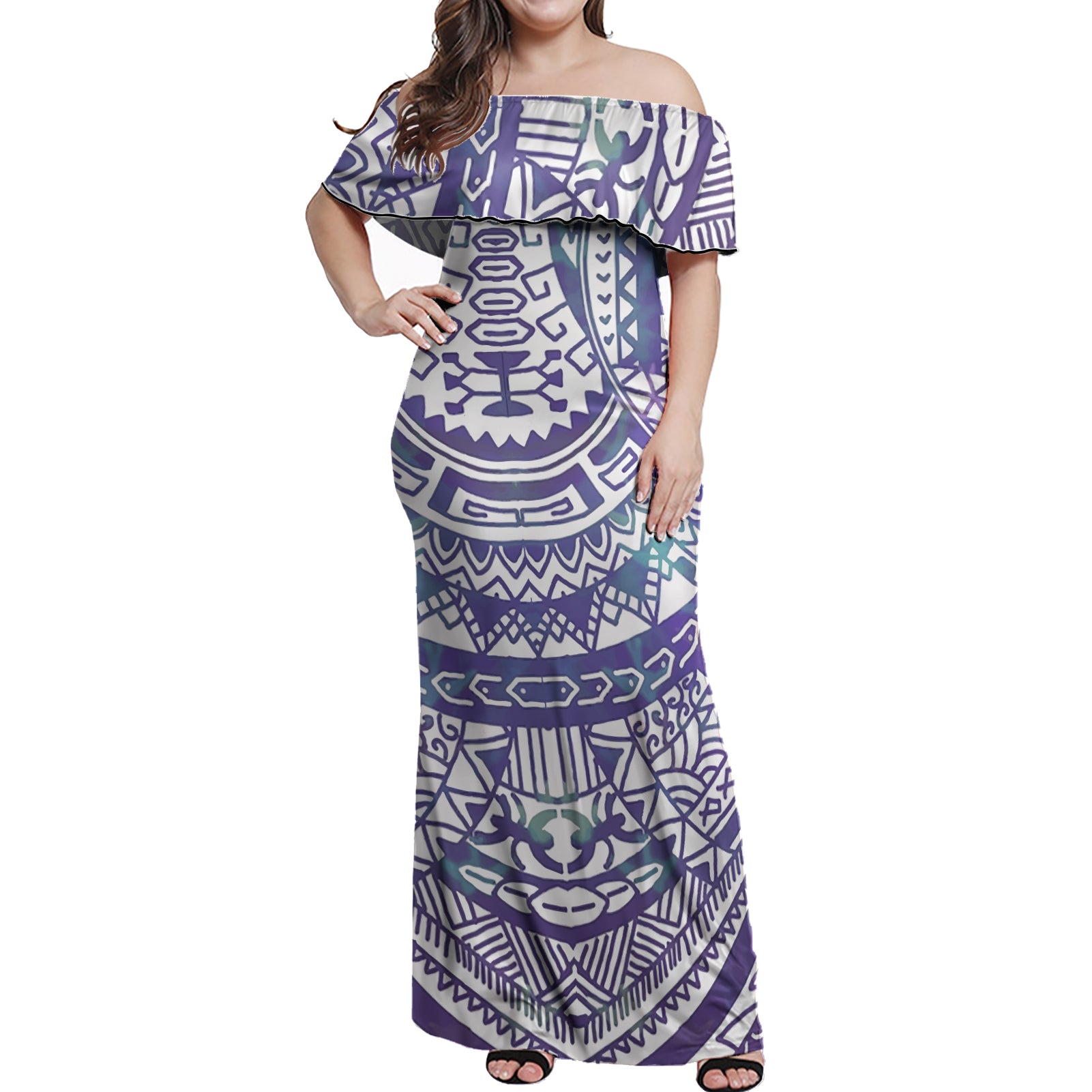 Polynesian Woman Off Shoulder Long Dress - Polynesian Pattern 27