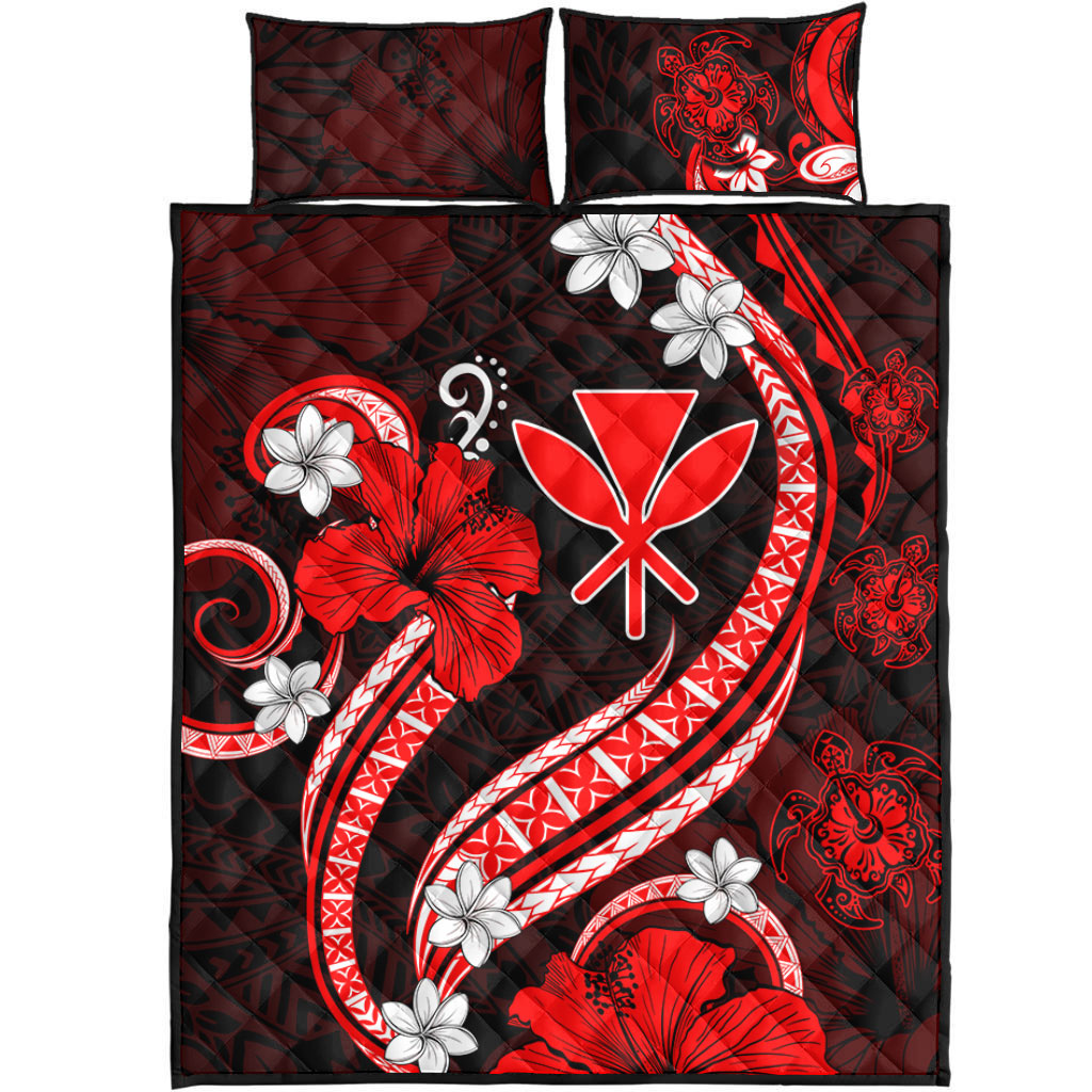 Hawaii Quilt Bed Set Kanaka Maoli Hibiscus Turtle Ocean Pacific Red Style