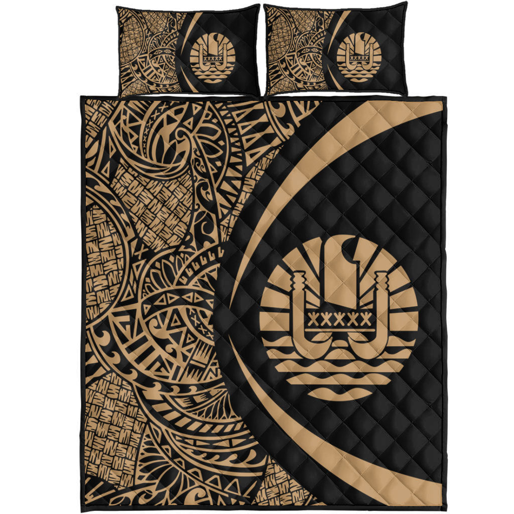 French Polynesia Quilt Bed Set Lauhala Gold Circle Style