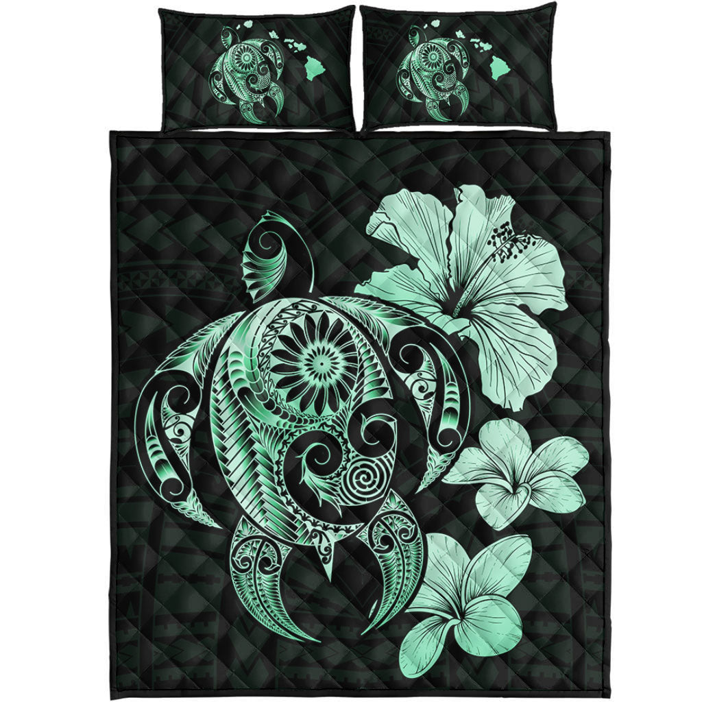 Hawaii Quilt Bed Set Hibiscus Plumeria Mix Polynesian Turtle