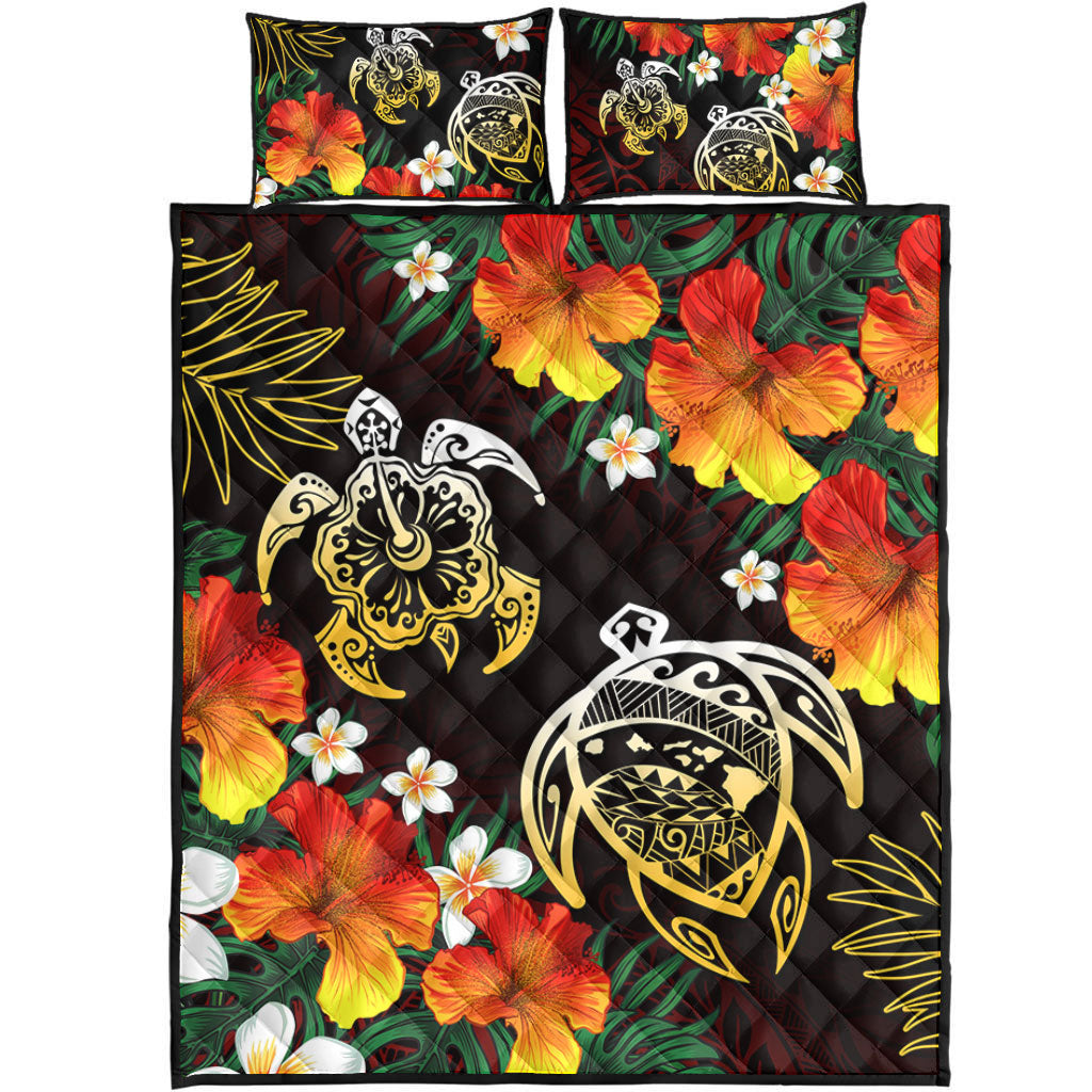 Hawaii Quilt Bed Set Polynesian Tribal Floral Turtle