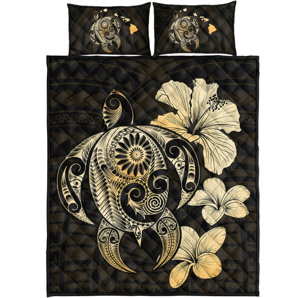 Hawaii Quilt Bed Set Hibiscus Plumeria Mix Polynesian Turtle