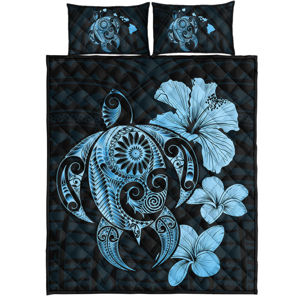 Hawaii Quilt Bed Set Hibiscus Plumeria Mix Polynesian Turtle