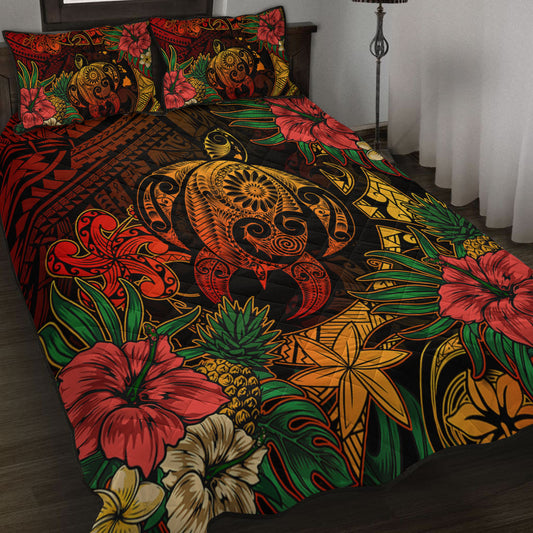 Hawaii Quilt Bed Set Tribal Polynesia Sea Turtle Design Pacific Dream