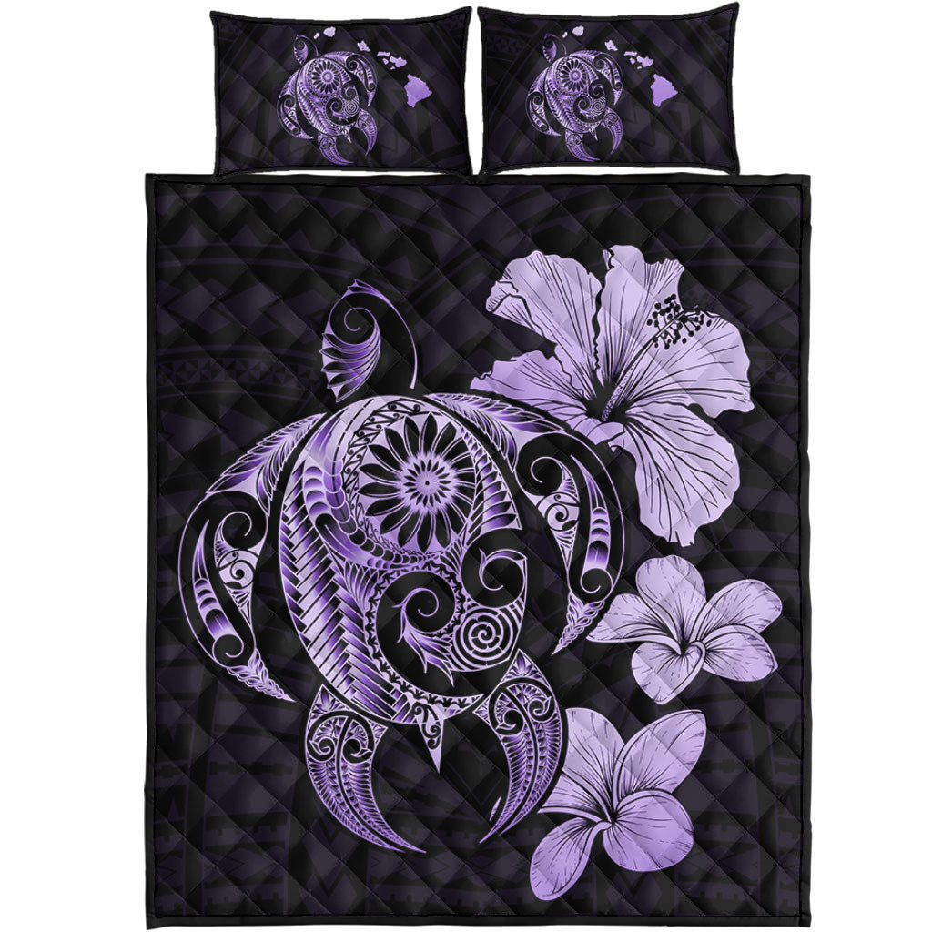 Hawaii Quilt Bed Set Hibiscus Plumeria Mix Polynesian Turtle