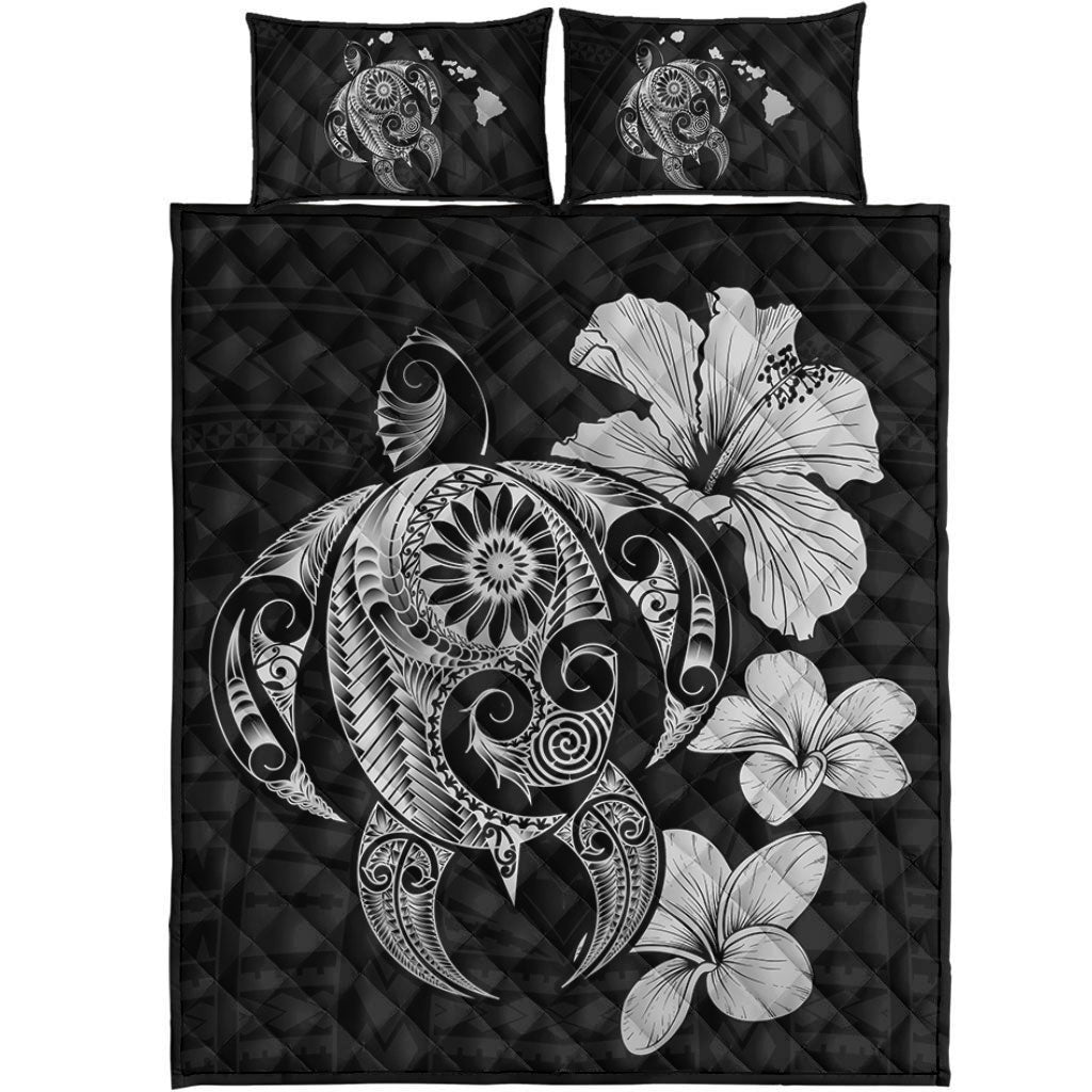 Hawaii Quilt Bed Set Hibiscus Plumeria Mix Polynesian Turtle