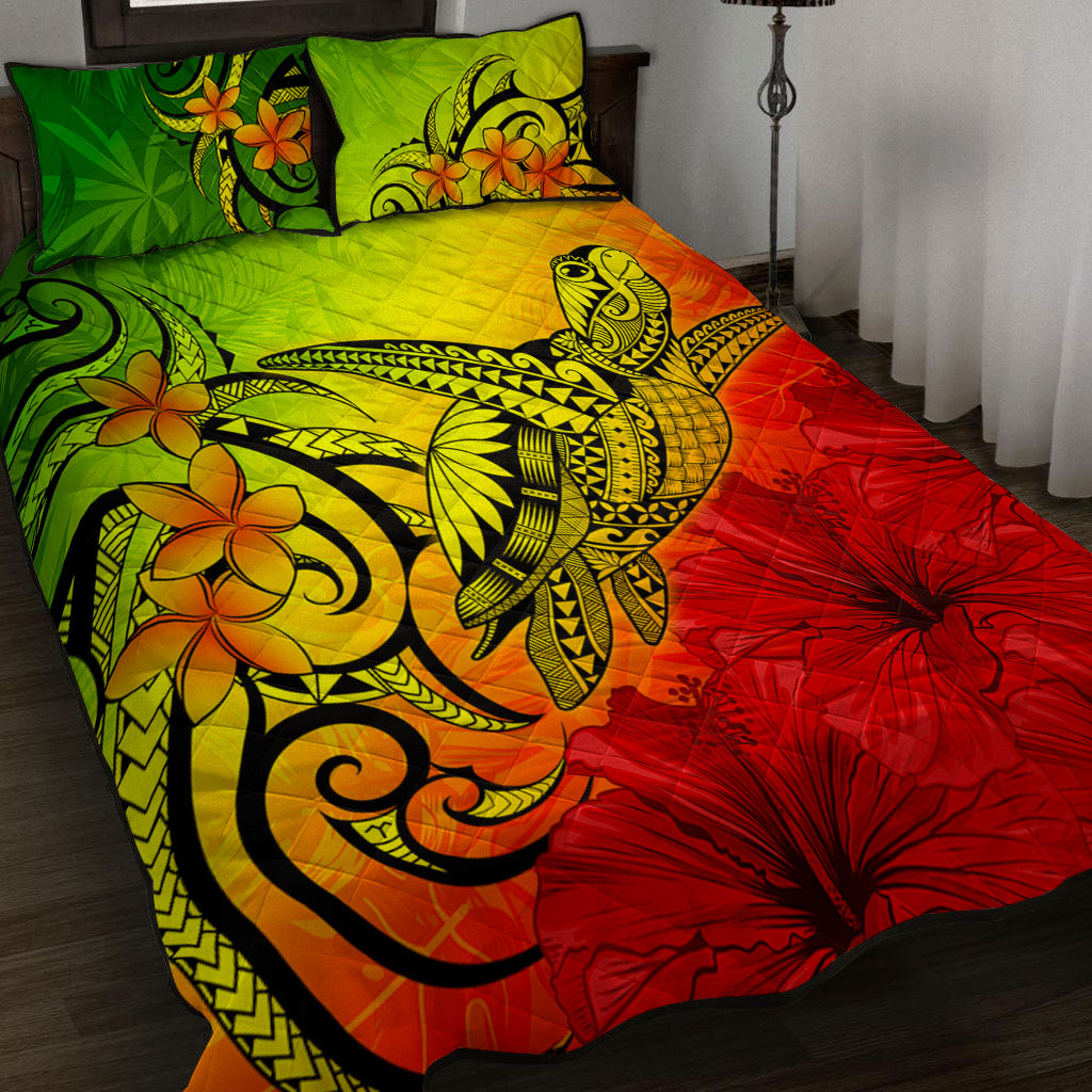 Hawaii Quilt Bed Set Tribal Polynesia Tropical Hibiscus Flower