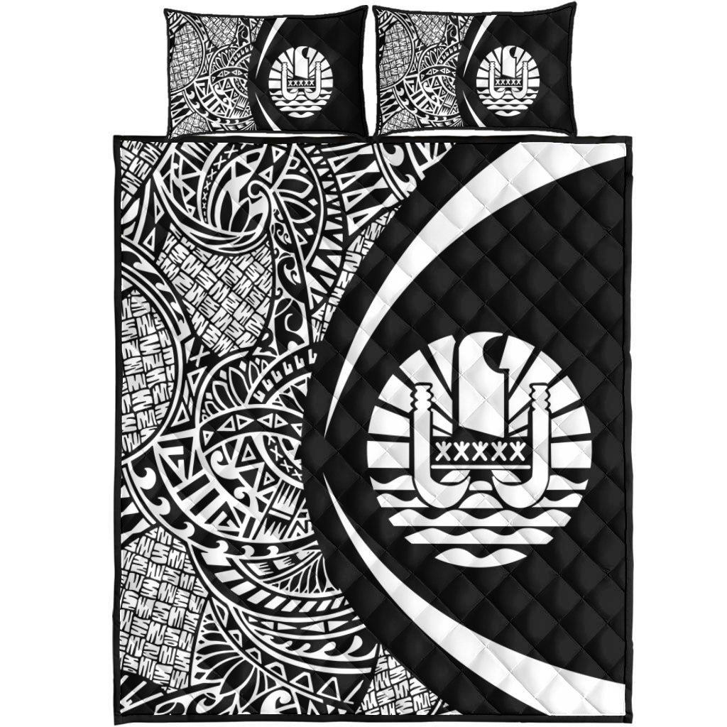 French Polynesia Quilt Bed Set Lauhala White Circle Style