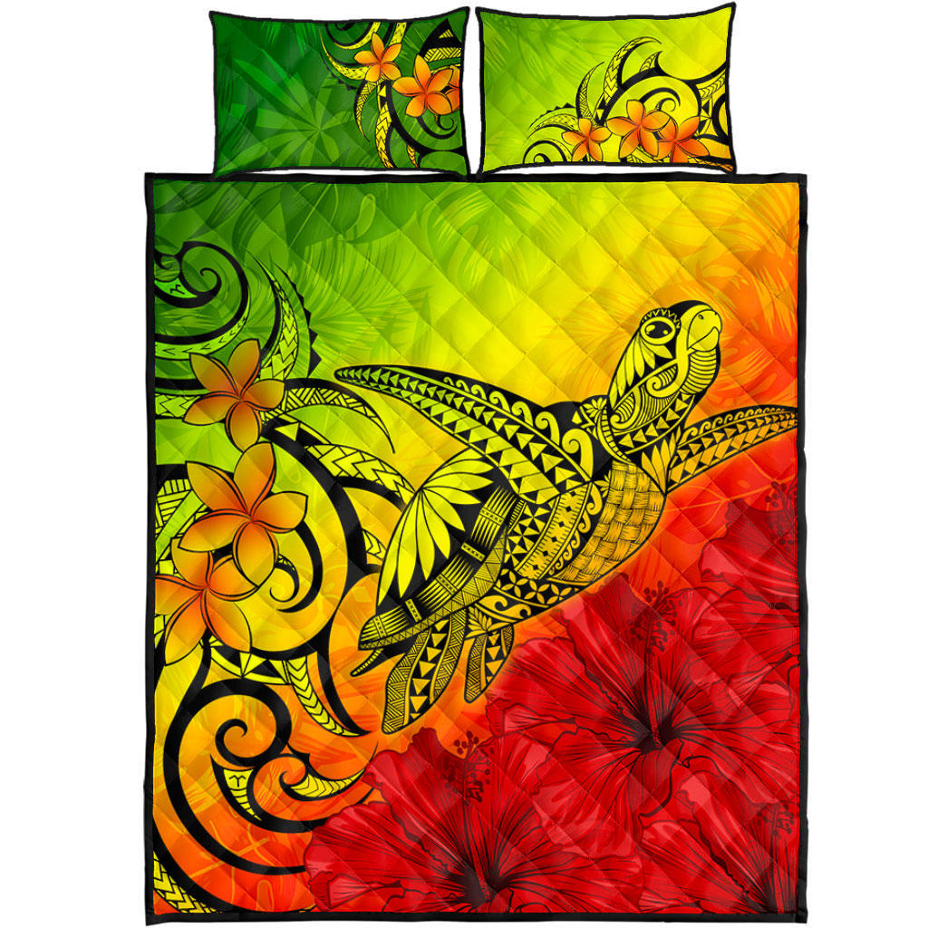 Hawaii Quilt Bed Set Tribal Polynesia Tropical Hibiscus Flower